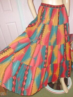 Vtg 70s Circle T Maxi Skirt Size M Patchwork Full Square Dance Southwestern Boho